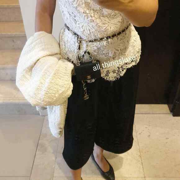 Chanel 21B Black Caviar Mini Chain Classic Gold Card Belt Waist Necklace Bag - Picture 6 of 12